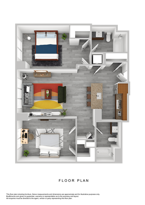 Floor plan for 2 beds, 2 baths, 1165 sqft